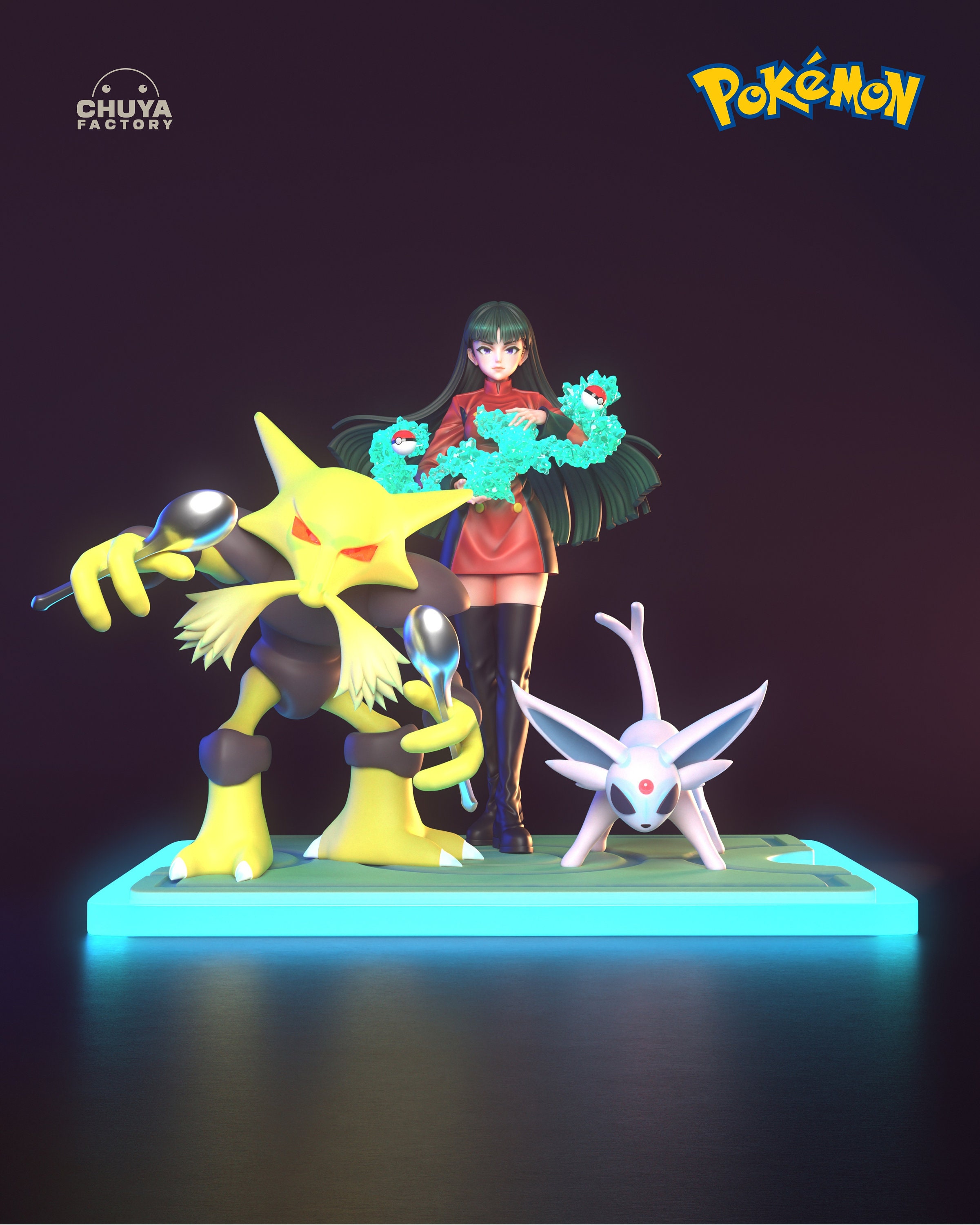 Pokemon Figure Sabrina (morgan) With Alakazam & Espeon (mentali