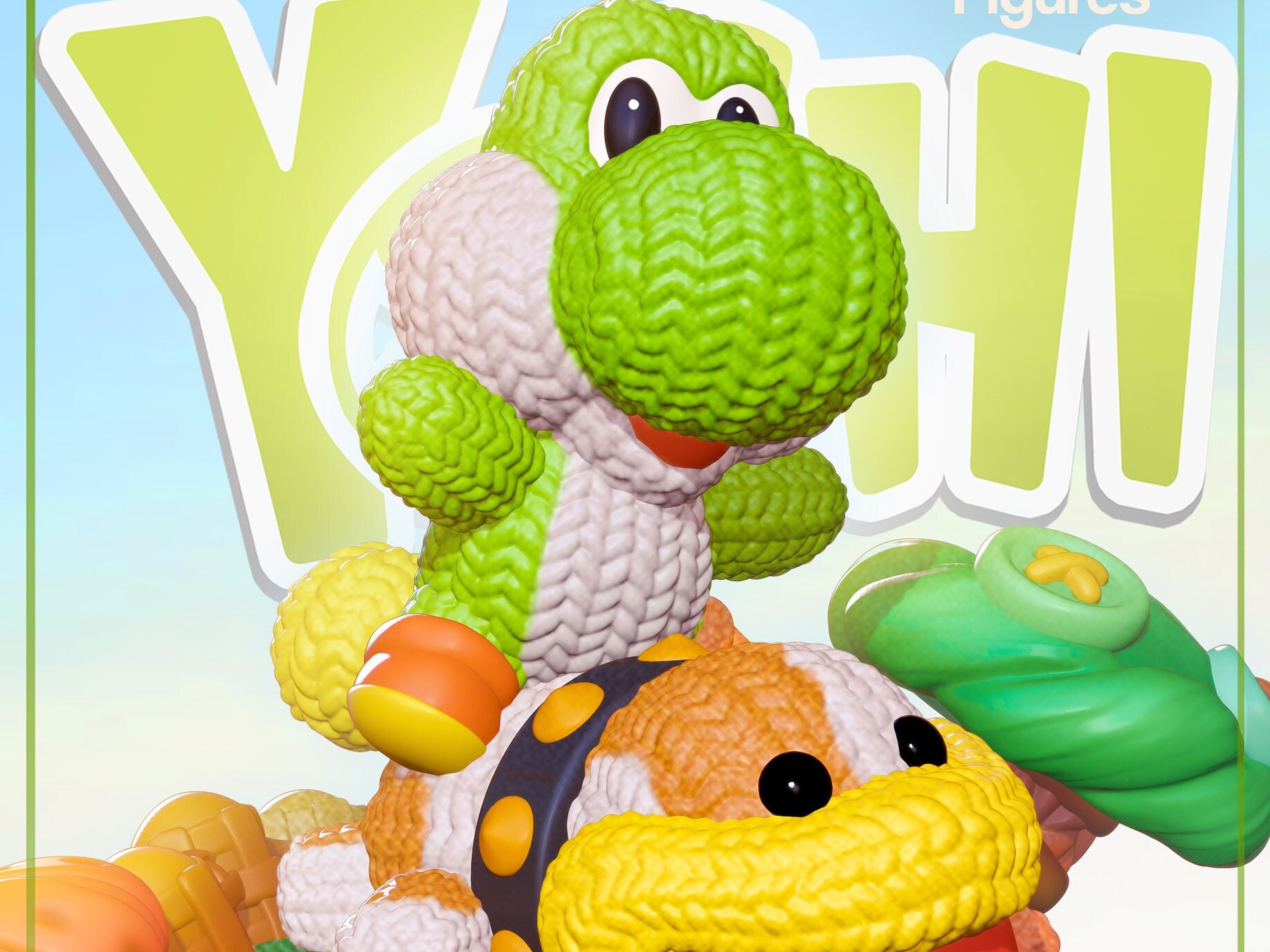 Yoshi Figurine From Yoshi's Woolly World - Chibi Style - Unpainted