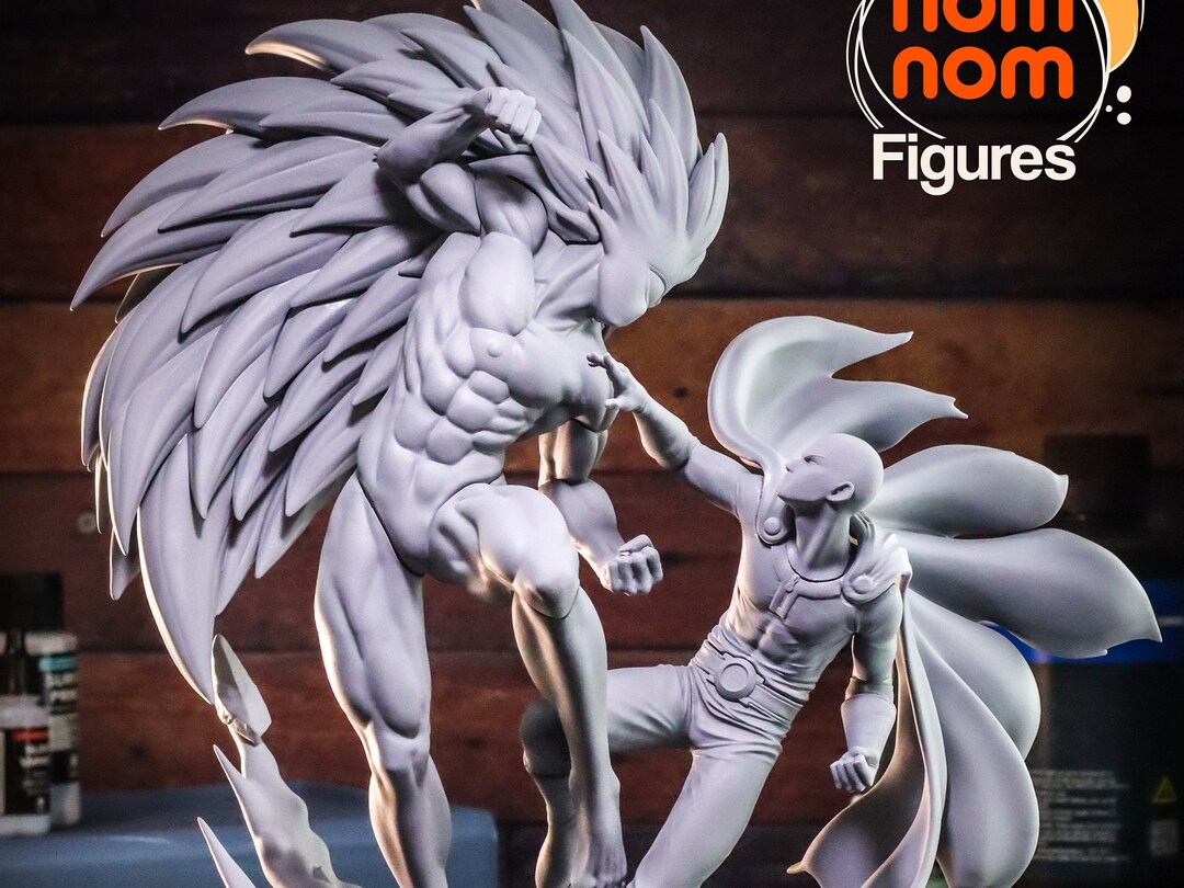 Diorama Figurine Saitama Vs Boros One Punch Man Unpainted Unassembled  3d Printed Kit Nomnom Figures Handmade Fanart Gift