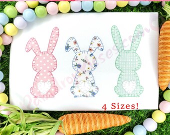 easter bunny trio applique design, TÉLÉCHARGEMENT NUMÉRIQUE, lapin avec cœur, conception de broderie à la machine, application de point de couverture, point rapide