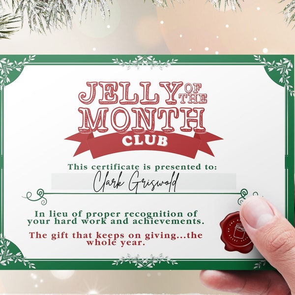 Jelly of Month Club Certificate Etsy