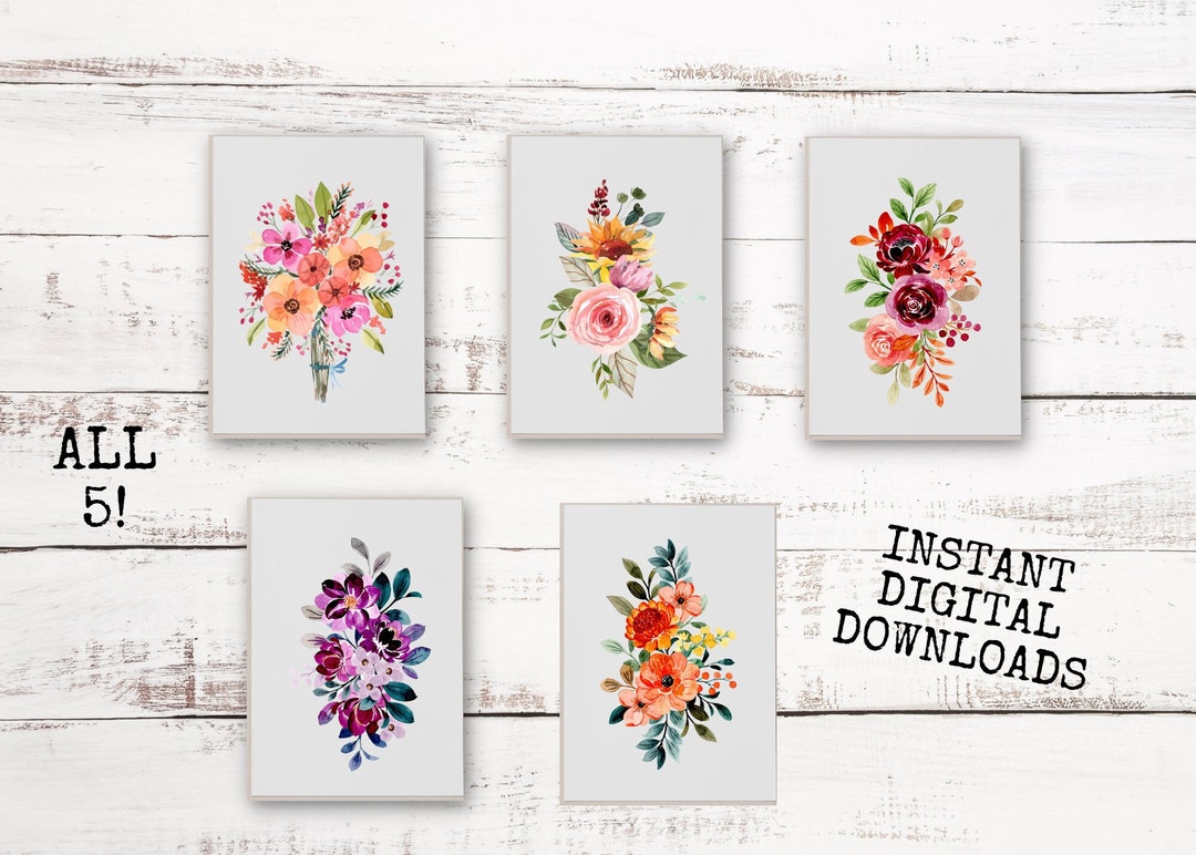 Digital Watercolor Floral Notecard Set - Etsy