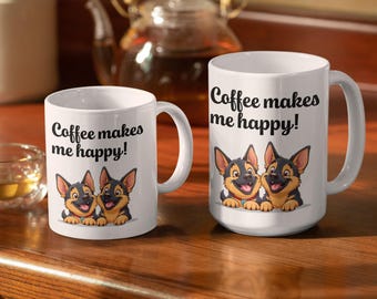 Tasse mit 2 fröhlichen Deutschen Schäferhundwelpen, Geschenk für Hundeliebhaber, Hundetasse, Geschenkidee für Hundebesitzer, Hundemama und Hundepapa, schneller Versand