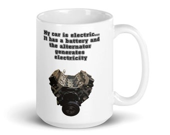 Electric Car Engine Mug, Funny Coffee Cup, Dad Gift, Ceramic Beverage Drinkware
