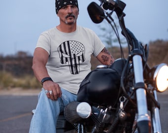T-shirt unisexe à motif de crâne et drapeau américain