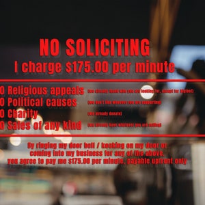 No Soliciting vinyl decal for door window