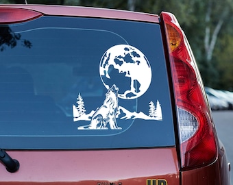 Wolf Howling Moon Vinyl Aufkleber, Natur Kunst, Bergszene Aufkleber