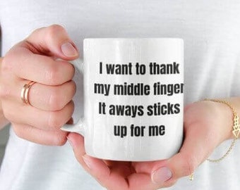 Funny Middle Finger Ceramic Mug, Sarcastic Coffee Cup Gift