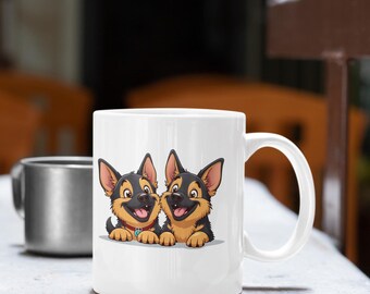 Tasse mit 2 fröhlichen Deutschen Schäferhundwelpen, Geschenk für Hundeliebhaber, Hundetasse, Geschenkidee für Hundebesitzer, Hundemama und Hundepapa, schneller Versand