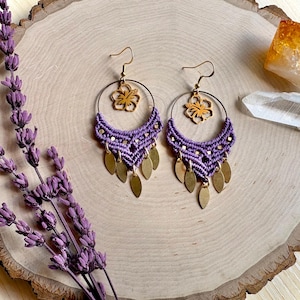 Pendientes de aro de macramé personalizados / Pendientes colgantes estilo boho / Pendientes tropicales / Pendientes playeros