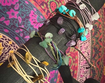 Customizable adjustable macrame crystal bracelet / boho bracelet / stackable bracelets