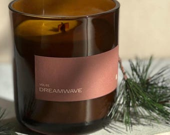 Hinoki Scented Candle | Soy-Coconut Wax Blend & Wood Wick | Woody / Floral | Matching Dreampop Playlist