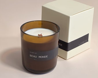 Perfume & Musk Scented Candle | VOL. 03 BEAU MONDE | Inspired by Music | Love Songs | 100% Coconut-Soy Wax  | Wood Wick | Phthalate Free