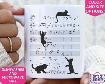 Cats With Sheet Music Coffee Mug, Gift For Piano Teacher, Cat And Music Lover, Black Cats Musical Coffee Cup, Band Teacher Tea Mug, Kitty