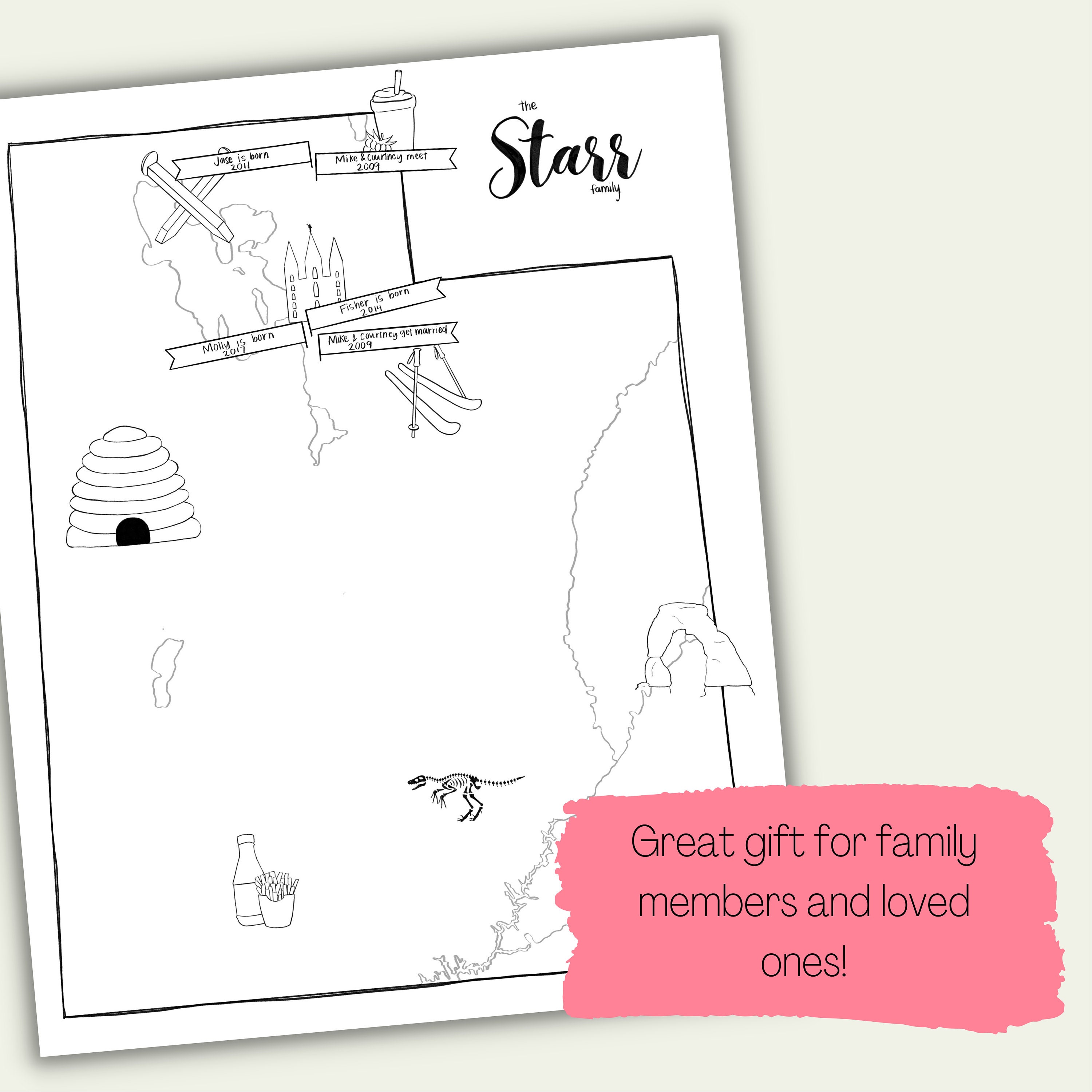 Custom Map Coloring Page | Photograph Line Drawing | Hand-illustrated ...