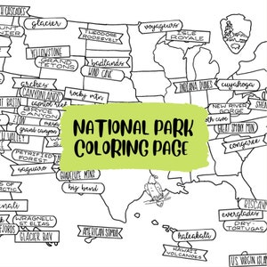 Página para colorir do Parque Nacional | Download instantâneo | Mapa de viagens dos EUA