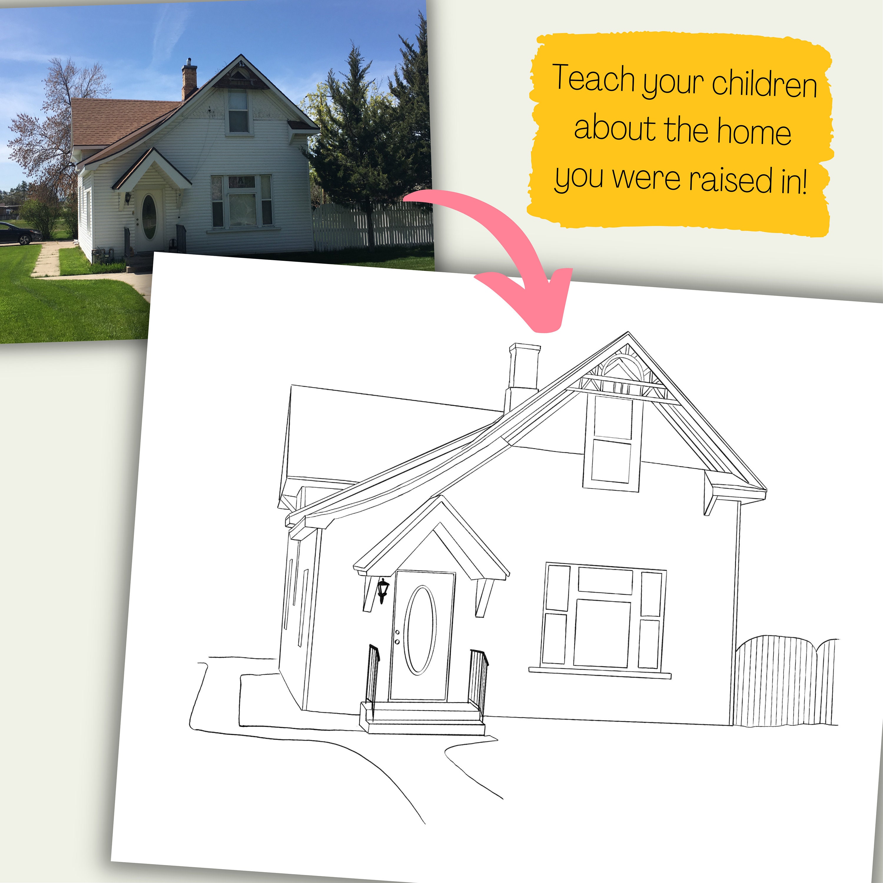 Custom House Coloring Page | Photograph Line Drawing | Hand-illustrated ...