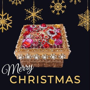 Handcrafted Bejeweled Jewelry Box: Red and Gold Ornate Design