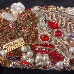 Handcrafted Bejeweled Jewelry Box: Red and Gold Ornate Design