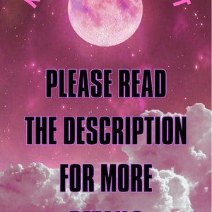 May include: Pink and white starry sky with a large pink moon and the text "MOON SIREN TAROT" in pink letters. The text "PLEASE READ THE DESCRIPTION FOR MORE DETAILS" is in black letters.