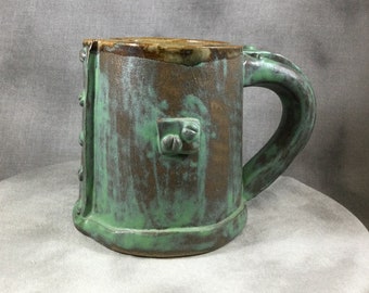 Coffee Mug, Cup, tea cup- mug, Green Patina Steampunk Metalic look, 12oz.