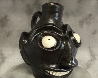 Face jug, Edgefield Style Brown Southern Folk Art Face Jug, Ugly Jug, brown jug, Vintage Face Jug