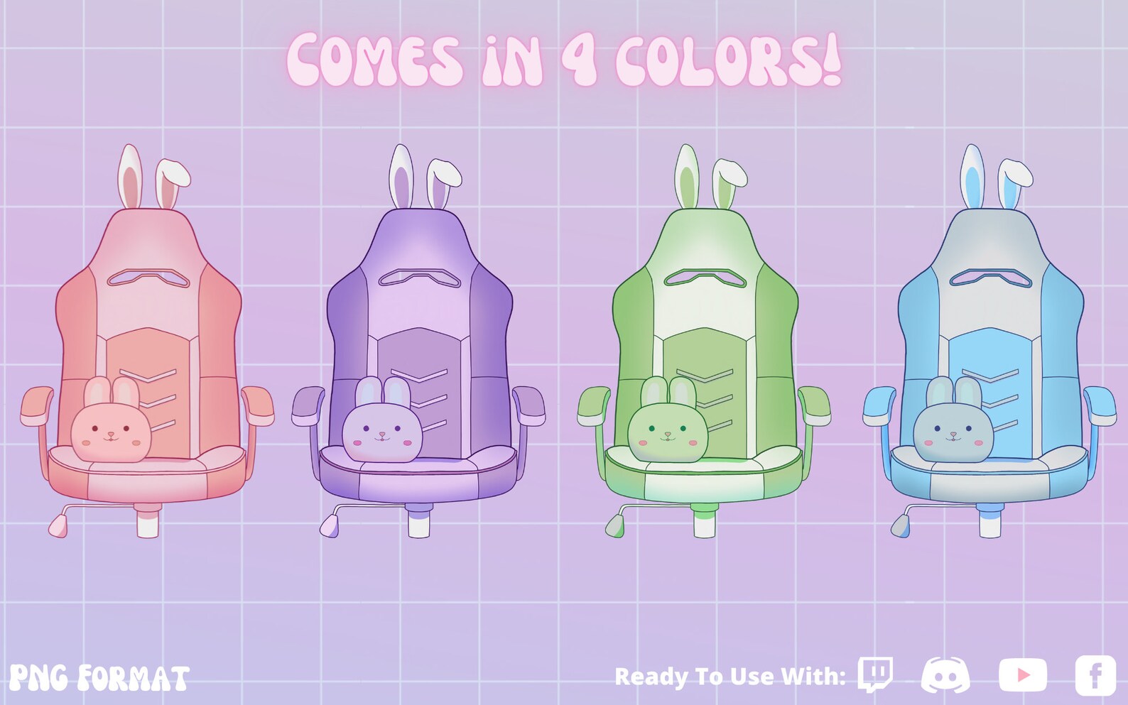 Vtuber Bunny Gaming Chair 4 Colors Stream Addon Vtuber Etsy