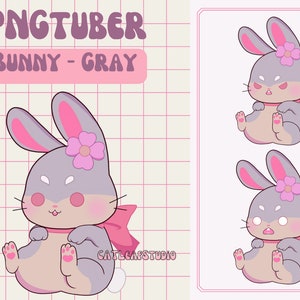 Rabbit PNGtuber | 'Bunny - Gray' (3 emotions) | Animal Vtuber | Ready For Veadotube