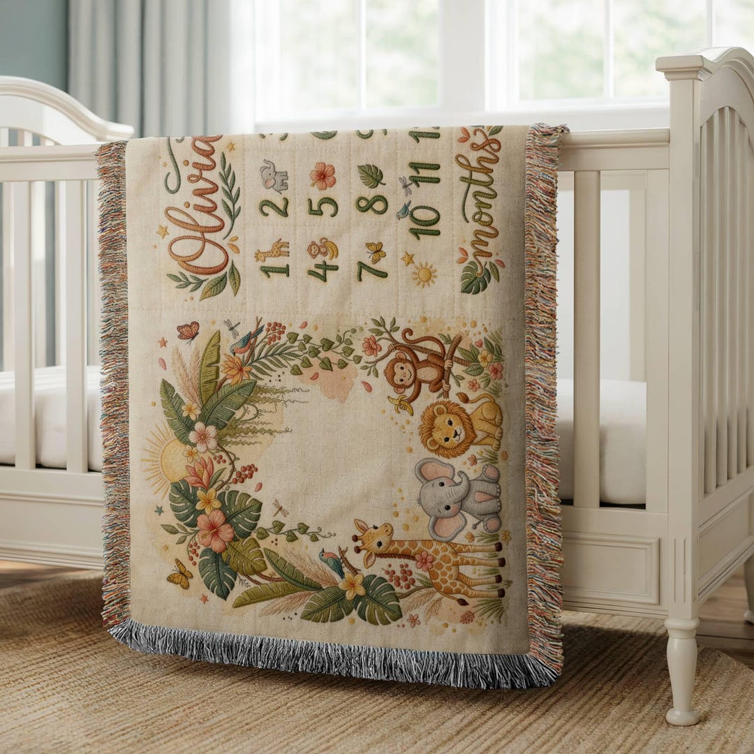 Personalized Safari Jungle Baby Milestone Blanket Wild Animals Monthly ...