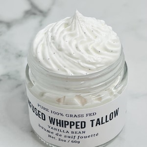 Whipped Tallow, Grass-fed Beef, Vanilla Bean Infused No Chemicals, Additives or Fillers Moisturizer, Lotion, Body Butter, Glass Jar
