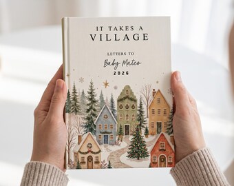 It Takes a Village Personalized Christmas Baby Shower Guest Book Custom Letters to Baby Memory Book Shower Santa Baby Advice for Mom Holiday