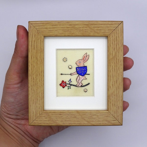Medieval killer rabbits, handmade Illuminated miniature here, hand painted illumination bunny, Manuscript, traditional, original, gilding