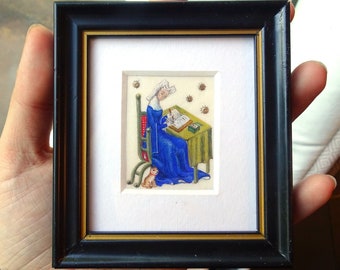 Christine de Pizan: Order made bespoke customized Medieval painting. Miniature, feminist, illumination, gift for woman writer and painter