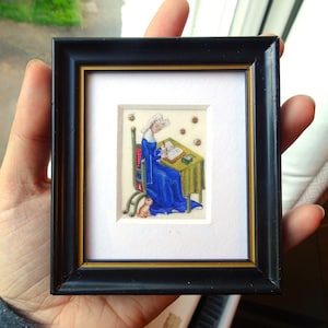 Mini Christine de Pizan: Encomenda feita sob medida pintura medieval personalizada. Miniatura, feminista, iluminação, presente para escritora e pintora.