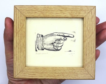 Framed Manicule Print, Victorian Letterpress, Antique Typography