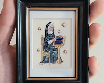 Hildegard von Bingen Miniature Painting: Medieval Illumination Art, 24ct Gold