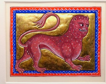 Customized painting: made to order, miniature painting, illumination, Manuscript, traditional, gilding, Aberdeen Bestiary design