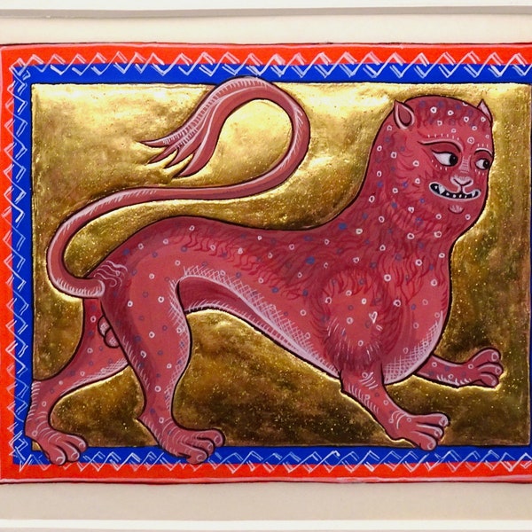 Customized painting: made to order, miniature painting, illumination, Manuscript, traditional, gilding, Aberdeen Bestiary design