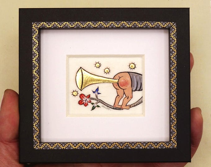 Medieval Butt Trumpet, Original Handmade Miniature Painting, Mediaeval ...