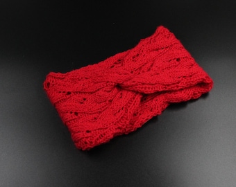 Handmade Hand Knit Gerbera (Red) Cables and Lace Cashmere Ear Warmer