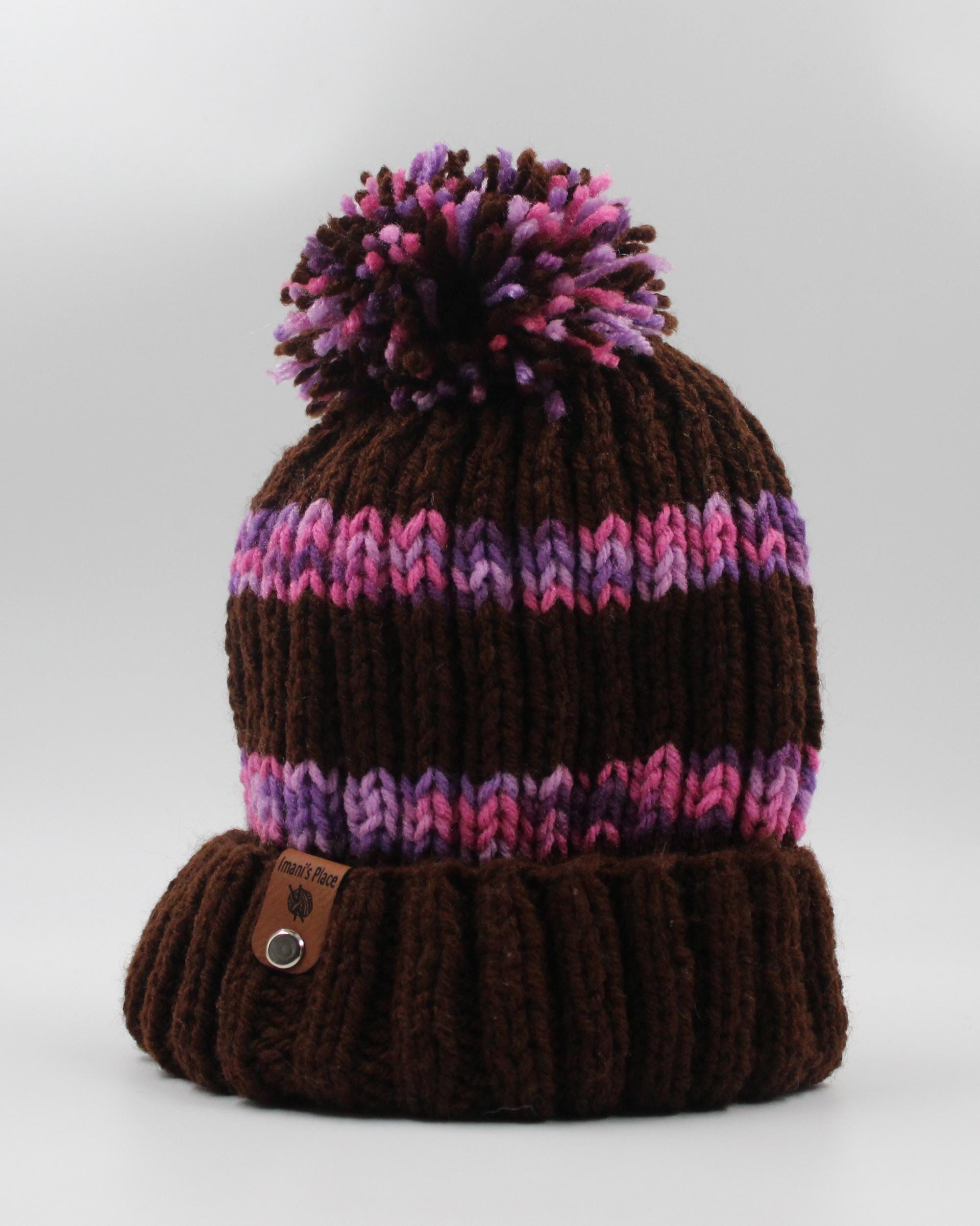 Pink and Brown Knit Hat HAAKWEAR Traditional Contrast Cuffed Beanie / Hat - Burgundy  main image 3