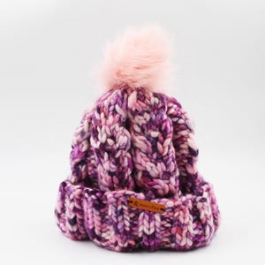 Handmade Hand Knit Merino Wool Cozy Cable Knit Hat with Removable Pom Pom