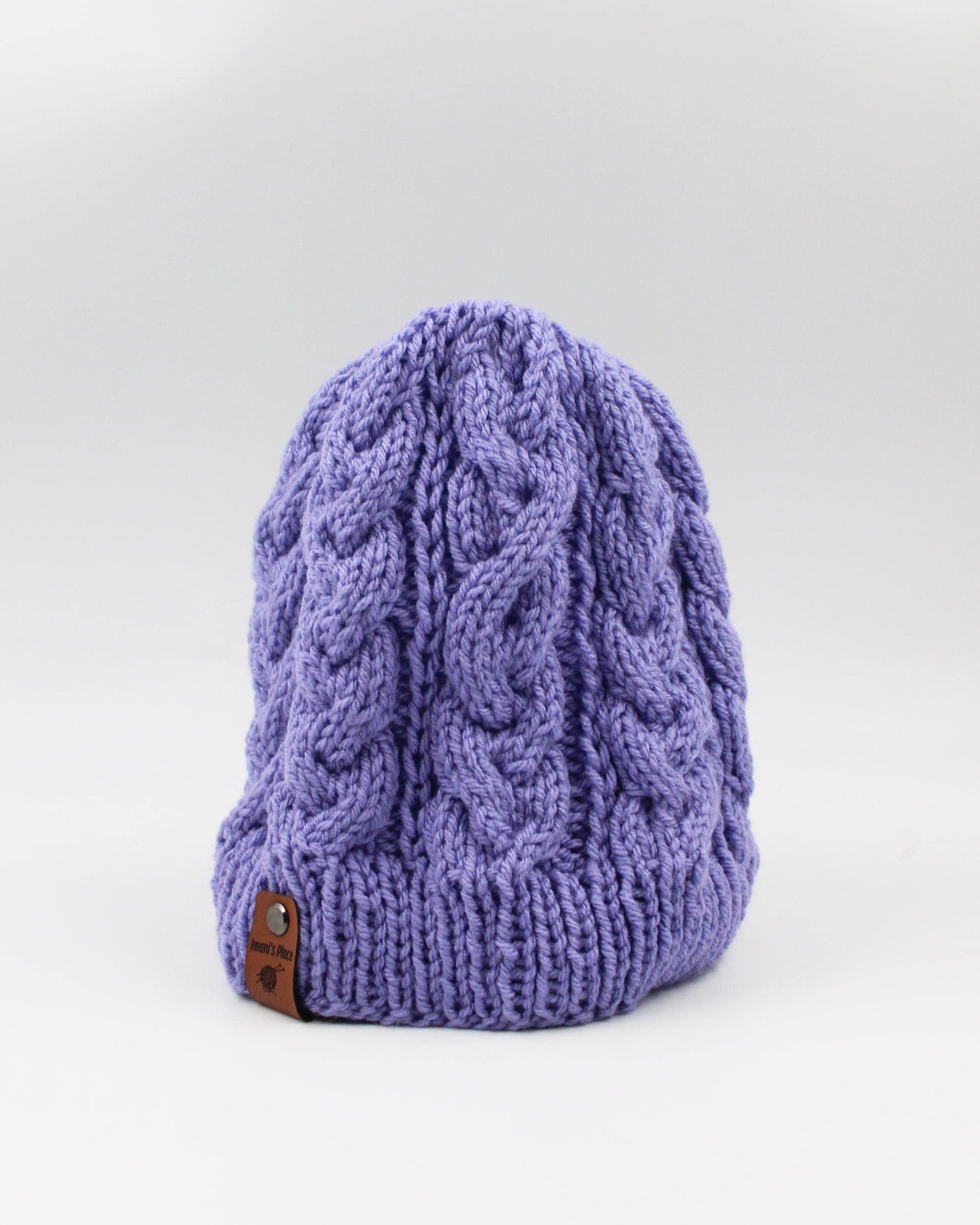 Handmade knit cabled purple hat Handmade purple cable beanie for sale main image 2