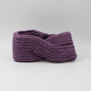 Handmade Hand Knit Misty Grape Light Purple Ear Warmer Headband with a Twist