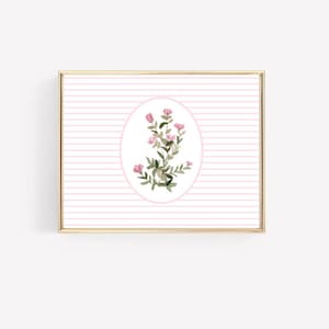 Rosa Floral Kinderzimmer Druck: Nadelstreifen Aquarell Wandkunst (Digitaler Download)