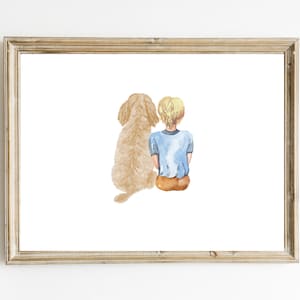 Digitale download Goldendoodle. Hondenprint voor jongenskamerdecoratie. Goldendoodle-muurkunst jongensslaapkamer. Babykamerprint.  Goldendoodle en jongen.