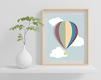 Hot Air Balloon Print, Kids and Nursery Wall Art, Colorful nursery digital print, digital download, printable art