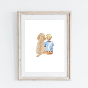 Digitale download Goldendoodle. Hondenprint voor jongenskamerdecoratie. Goldendoodle-muurkunst jongensslaapkamer. Babykamerprint.  Goldendoodle en jongen.