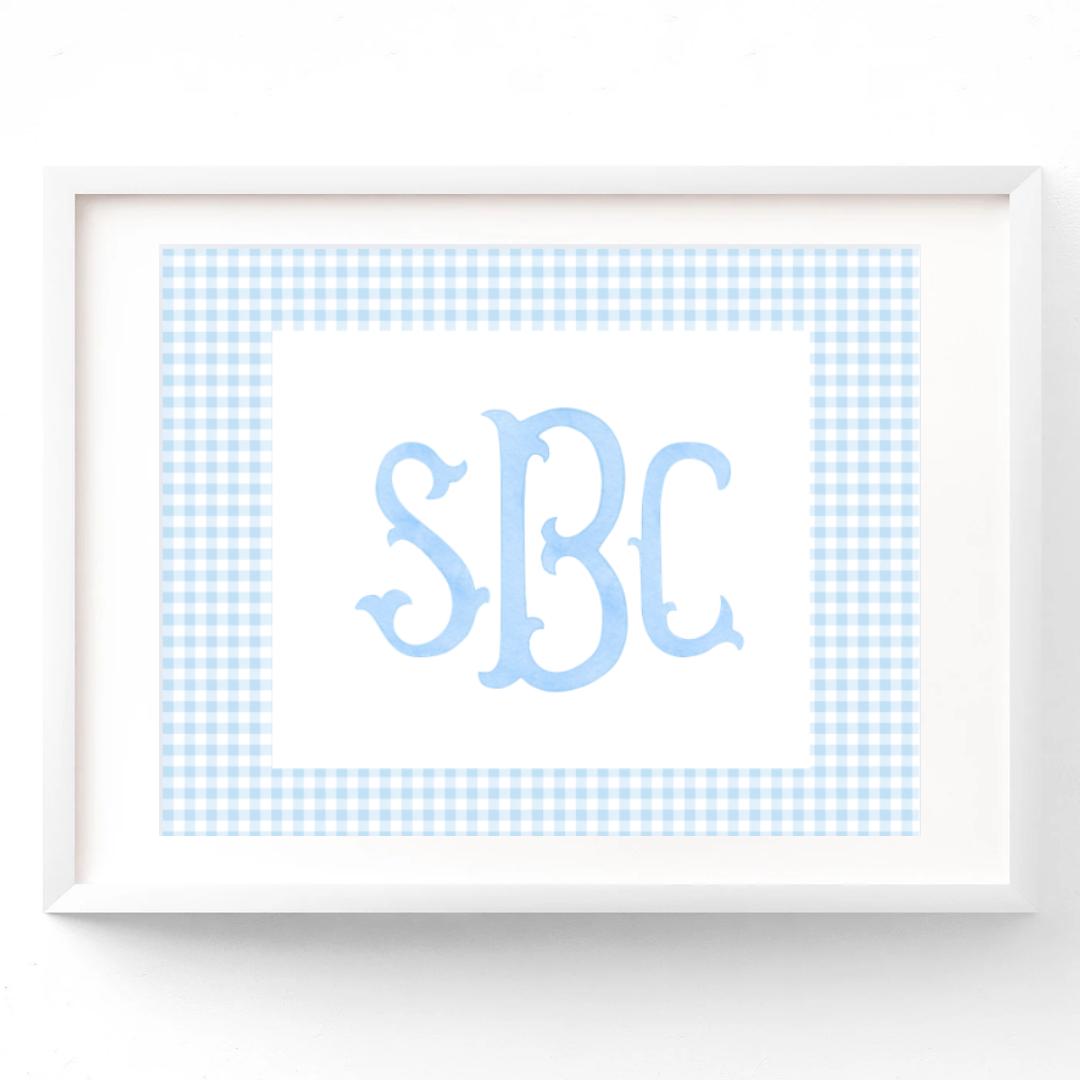 Personalized Baby Boy Monogram Print: Blue Gingham Nursery Decor ...