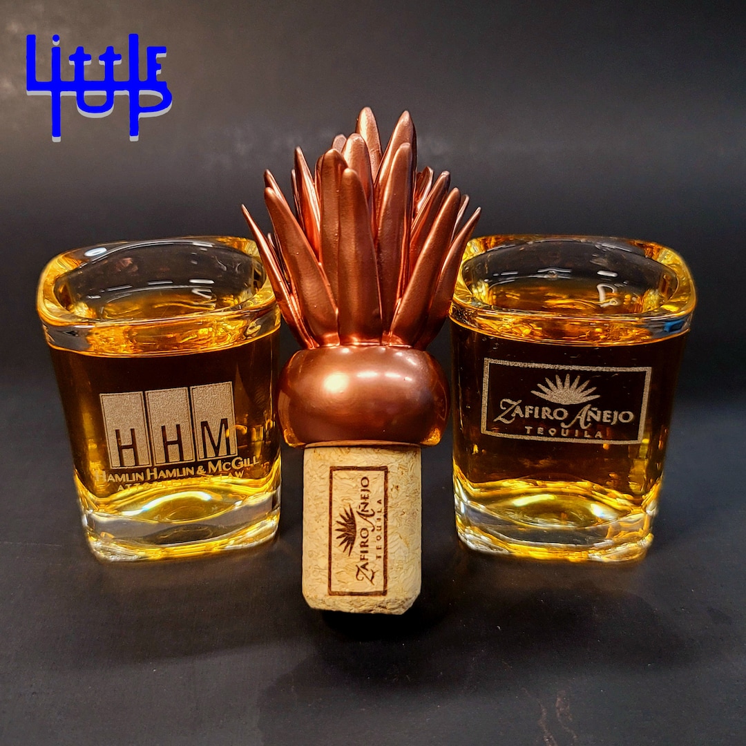 Zafiro Añejo Tequila Bottle Topper & Shot Glass Set With HHM Shot Glass
